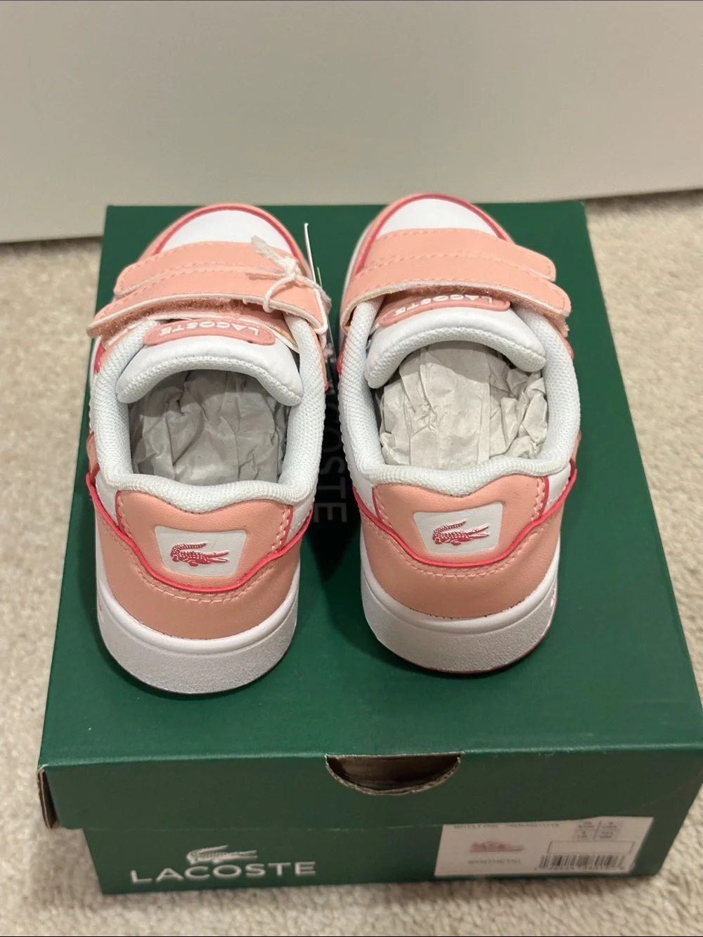 Lacoste Kids Peach and White Velcro Sneakers
